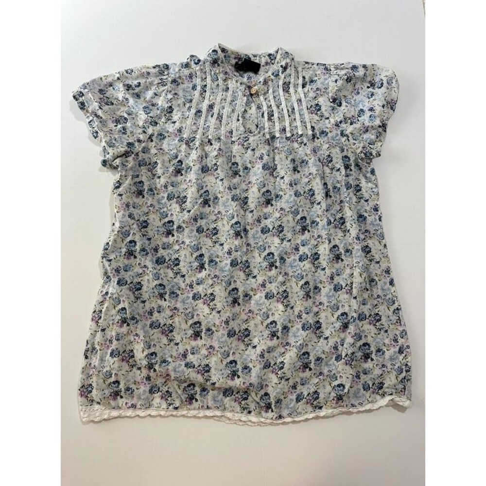 Vintage Coquette Floral Lace Blouse Cottagecore Dainty Pintuck Keyhole Top